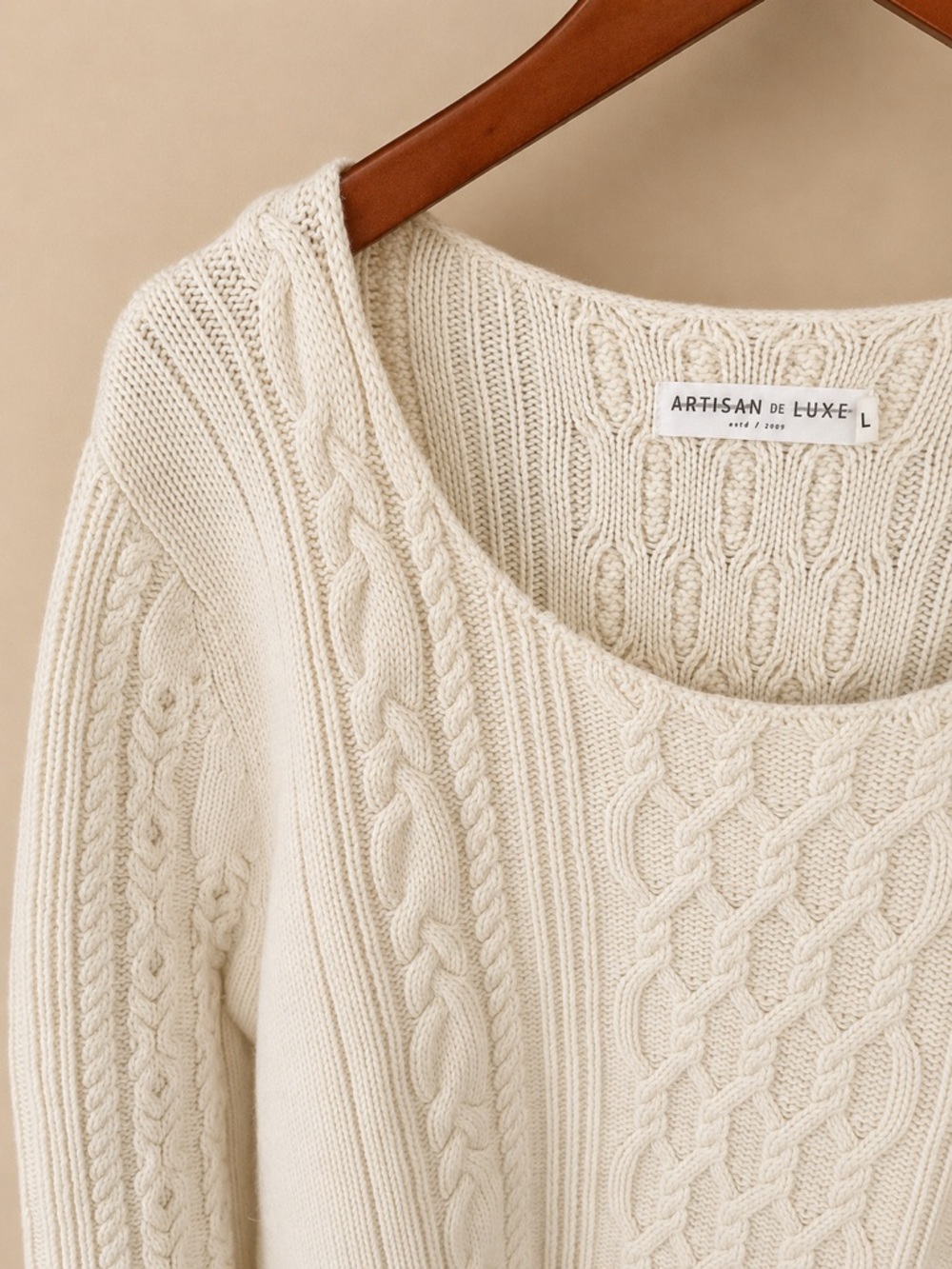 Artisan de Luxe Cable Knit Sweater Wool Cotton Blend Cream Ivory Oversized L - Picture 3 of 5